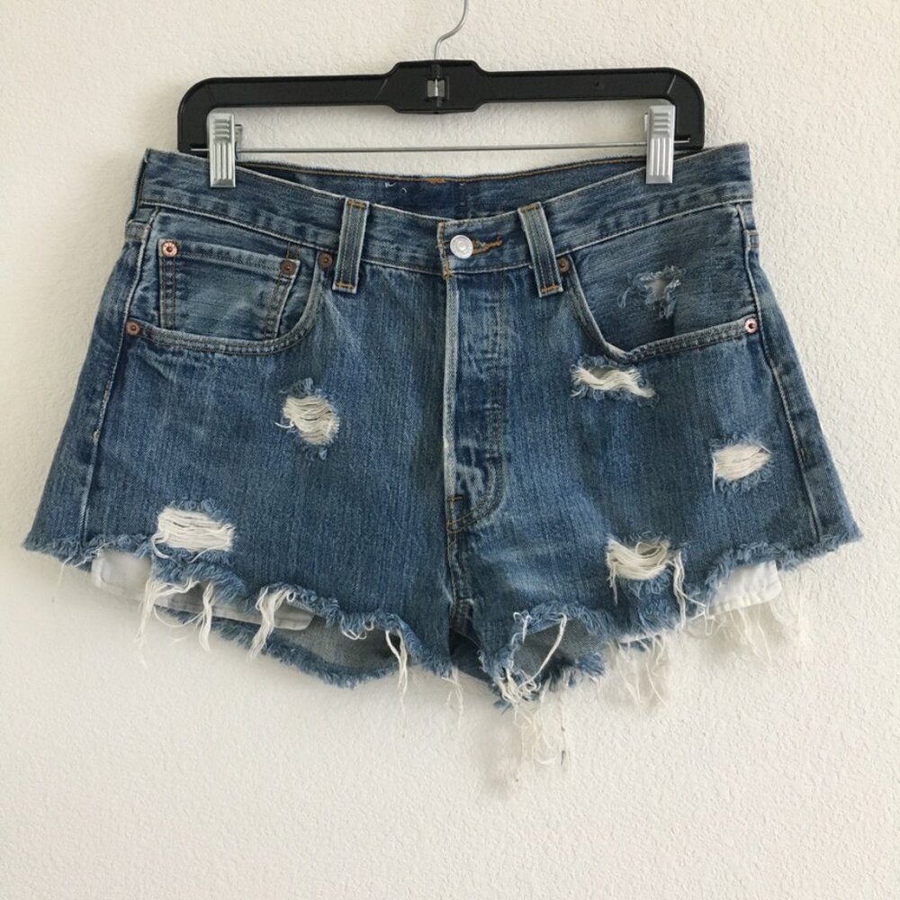 Furst Of A Kind Levi's Womens 28 Denim Shorts Distressed Button Fly Cotton